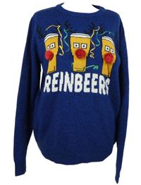 Pánský modro-černý melírovaný vánoční svetr s obrázkem Threadbare 