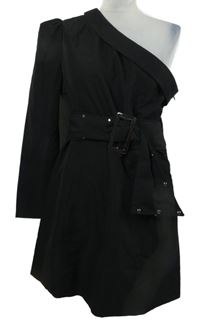 Dámské černé minišaty přes jedno rameno s páskem Boohoo 