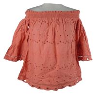 Dámská korálová madeirová halenka s lodičkovým výstřihem 