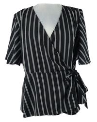 Dámsk černo-bílá proužkovaná peplum zavinovací halenka New Look 