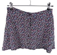 Dámská tmavomodro-růžová kytičkovaná propínací sukně H&M