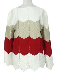 Dámský bílo-béžovo-červený vzorovaný svetr 