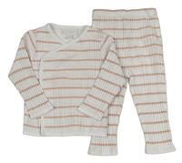 2set- bílo-růžové pruhované žebrované triko+ žebrované legíny