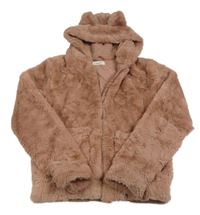 Růžová kožešinová podšitá bunda s kapucí H&M