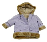 Lila-béžová manšestrová zateplená bunda s kapucí George