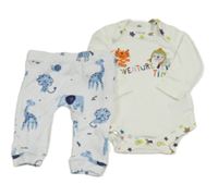 2set- bílé body s nápisem a zvířátky+ lehké tepláky se zvířátky 