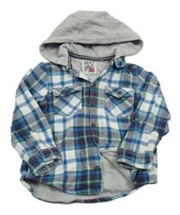 Modro-bílo-zelená kostkovaná podšitá košilová bunda s kapucí Next