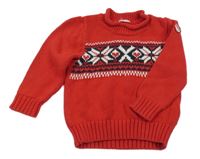 Červeno-černý svetr se vzorem 