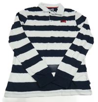 Černo-bílé pruhované polo triko s nášivkou vel.176