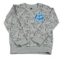 Šedá melírovaná mikina s kostkami