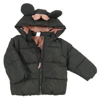 Šedá šusťáková zimní bunda s kapucí s mašlí H&M