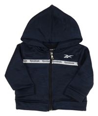 Tmavomodro-černá melírovaná sportovní propínací mikina s logem a kapucí Reebok