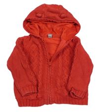 Červený podšitý propínací svetr s kapucí TU
