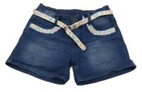 Tmavomodré riflové kraťasy s výšivkou a páskem Kiki&Koko