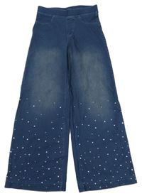 Tmavomodré wide leg džegíny s kamínky H&M