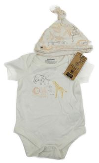 Nové - 2 set - smetanové body se zvířátky + smetanová čepice se zvířátky
