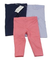3x legíny - růžové + lila + tmavomodré F&F