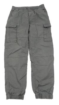 Šedé plátěné cuff kalhoty s kapsami a úpletovým pasem H&M