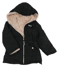 Černá šusťáková zateplená oboustranná parka s kapucí DKNY