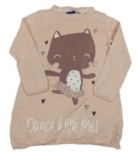 Světlerůžové pletené šaty s kočkou Lupilu