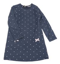 Tmavomodré melírované puntíkaté teplákové šaty s mašlemi George