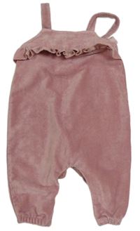 Světlerůžové sametové žebrované laclové kalhoty Next