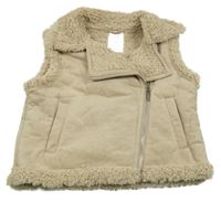 Béžová semišovo/huňatá zateplená vesta Sinsay