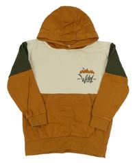 Smetanovo-medová mikina s potiskem a kapucí 