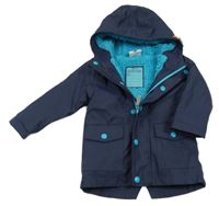 Tmavomodrá šusťáková zateplená bunda s kapucí 