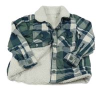 Tmavozeleno-smetanová kostkovaná zateplená košilová bunda Nutmeg