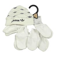 5set - Smetanová bavlněná čepice s logy Adidas + 4x bílé rukavice - nové