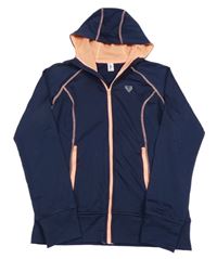 Tmavomodro-broskvová propínací thermo mikina s kapucí Yigga