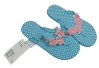 Nové - Modré puntíkaté žabky s květy H&M vel.31