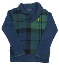 Tmavomodro-tmavozelený kostkovaný svetr s nášivkou a límečkem Next