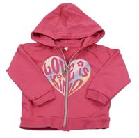 Fuchsiová propínací mikina se srdcem, nápisem a kapucí 