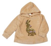 Béžová chlupatá mikina s překlápěcími flitry a kapucí H&M