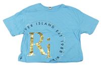 Světlemodré crop tričko s nápisy River Island 