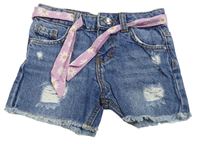 Světlemodré riflové kraťasy s prošoupáním a mašlí Denim 
