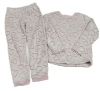 Světlerůžové chlupaté pyžamo se srdíčky Nutmeg