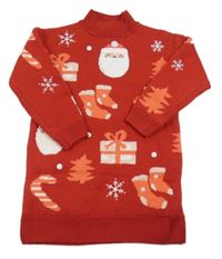 Nové - Červené svetrové šaty se Santou a obrázky Next 