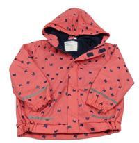 Růžová nepromokavá jarní bunda s kočkami a kapucí X-mail