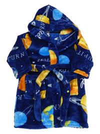 Tmavomodrý chlupatý župan s vesmírem a kapucí