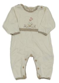 Bílo-béžový pletený overal s králíčky 