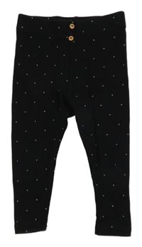 Černé žebrované legíny s puntíky a knoflíčky Kiabi