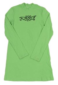 Pistáciové žebřované dlouhé šaty s výšivkou H&M