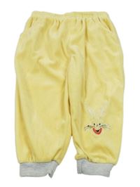 Žluto-šedé sametové kalhoty se zajíčkem
