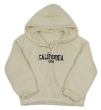 Smetanová chlupatá mikina s nápisem a kapucí Shein