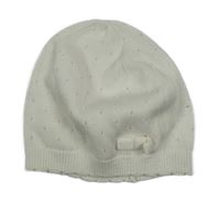 Smetanová úpletová děrovaná čepice s mašlí