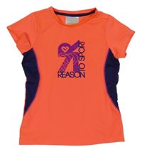 Neonově oranžovo-tmavomodré sportovní tričko s nápisem C&A