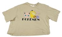 Béžové crop tričko s pokémony H&M
